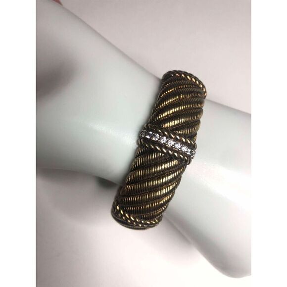 901 JUDITH RIPKA 925 Sterling Vermeil CZ Hinged 6.25" rope Cuff Bracelet 67.97g - Picture 4 of 4